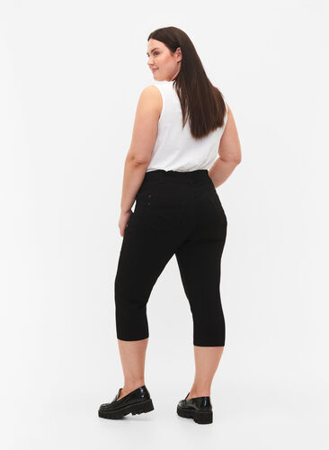 Kroppsnära capribyxor i viskosmix, Black, Model image number 1