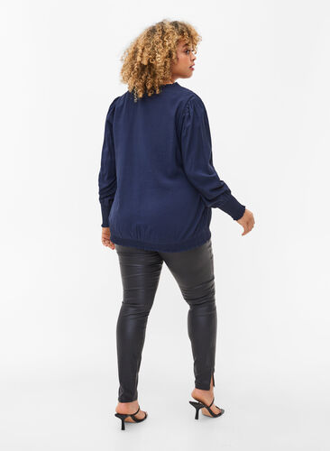 Coated leggings med slits, Black, Model image number 1