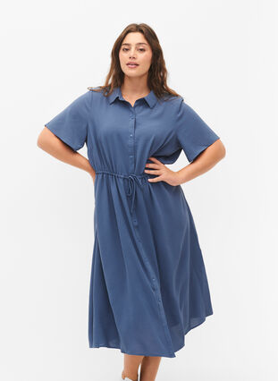 Skjortklänning med korta ärmar, Vintage Indigo, Model image number 2