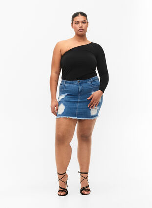 Kroppsnära blus med one-shoulder, Black, Model image number 3