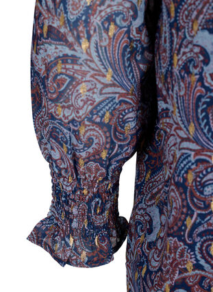 Paisleyblus med långa ärmar och v-ringad, Blue Paisley AOP, Packshot image number 3