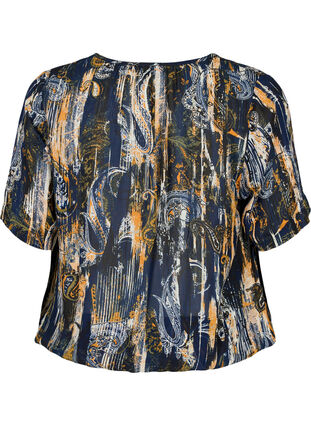 Kortärmad blus i viskos med smock, Navy Blazer AOP, Packshot image number 1