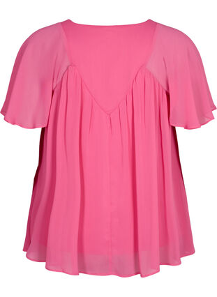 Enfärgad blus med fladdermusärmar och V-ringad hals, Shocking Pink, Packshot image number 1