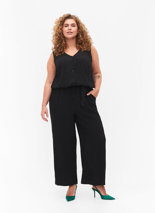 Ärmlös jumpsuit i viskos, Black, Model image number 0