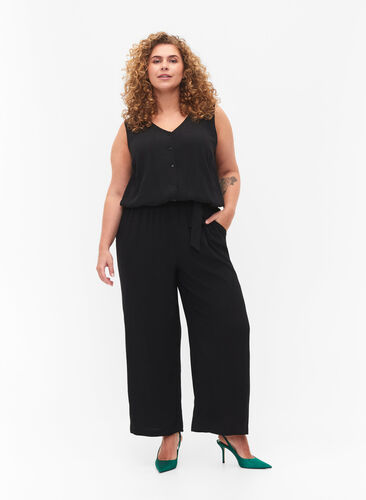 Ärmlös jumpsuit i viskos, Black, Model image number 0