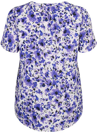 V-ringad blus med korta ärmar, Purple Small Flower, Packshot image number 1
