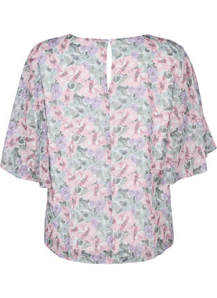Blus i blommönster och slits vid ärm, Flower AOP, Packshot image number 1