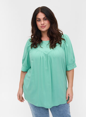 A-linjeformad blus i viskos, Dusty Jade Green, Model image number 0