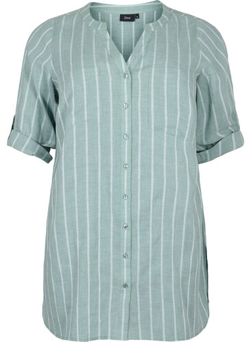 Randig skjorta med V-ringad hals, Balsam Green Stripe, Packshot image number 0