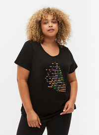  T-shirt till träning med print, Black w. Green logo, Model