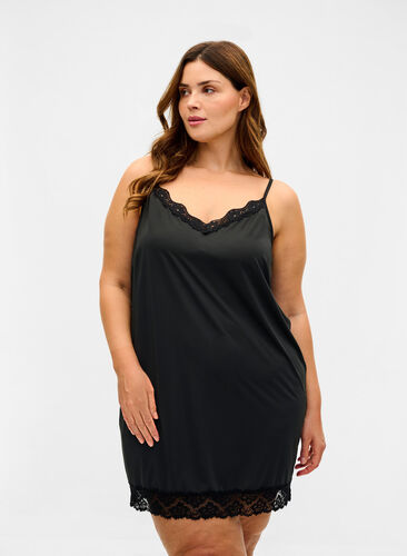 Nattlinne med spetsdetaljer, Black, Model image number 0