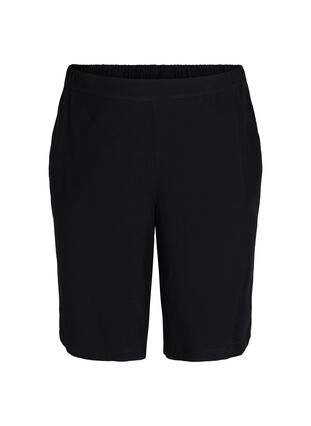 Bermudashorts i viskos med fickor, Black, Packshot image number 0