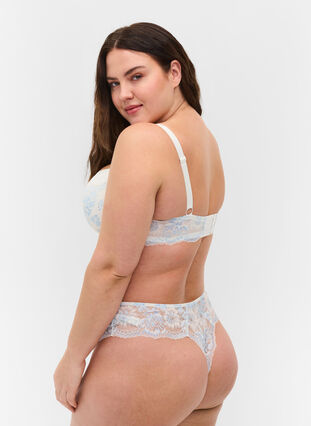 Stringtrosa i spets med normal midjehöjd, Tofu w. blue, Model image number 1