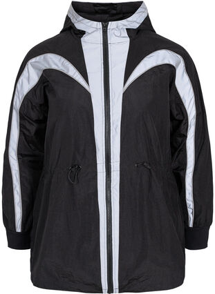 Sportjacka med reflexer och justerbar midja, Black w. Reflex, Packshot image number 0