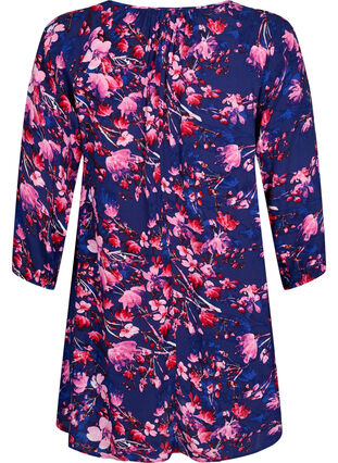 Tunika i viskos med 3/4-ärmar, B. Blue/Pink Flower, Packshot image number 1