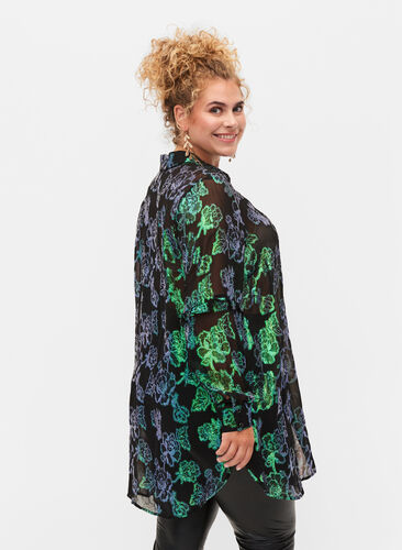 Lång skjorta i viskos med lurex, Black W. Green Lurex, Model image number 1
