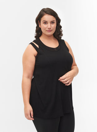 Ärmlös träningstopp i viskos, Black, Model image number 0