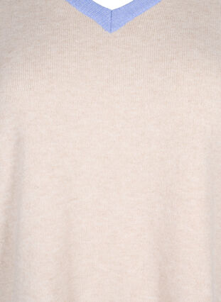 Stickad v-ringad tröja med färgblock, Pumice Stone Mel.Com, Packshot image number 2