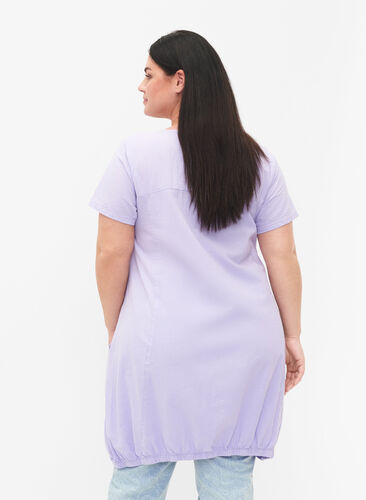 Kortärmad klänning i bomull, Lavender, Model image number 1