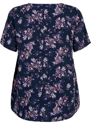 Blus med korta ärmar och tryck från FLASH, Navy Rose Flower, Packshot image number 1