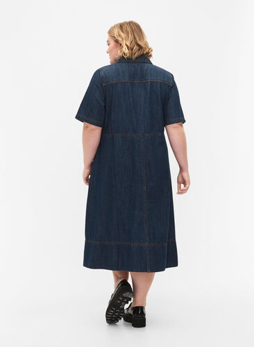 Skjortklänning i denim med korta ärmar, Dark blue denim, Model image number 1