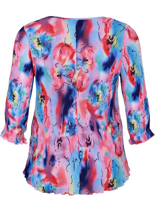 Plisserad blus med 3/4-ärmar, Lavender Space AOP, Packshot image number 1