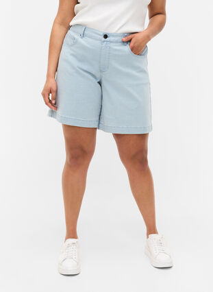 Jeansshorts med randigt mönster, Light Blue Stripe, Model image number 2