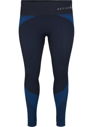 Seamless träningstights med ränder, Black w. Blue Depths, Packshot image number 0