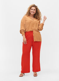 Lösa byxor med resår, Fiery Red, Model