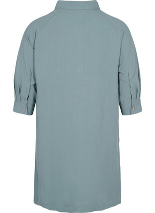 Lång viskosskjorta med fickor och 3/4-ärmar, Balsam Green, Packshot image number 1