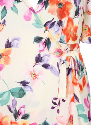 Blommig omlottklänning med 3/4-ärmar, Buttercream Flower, Packshot image number 2
