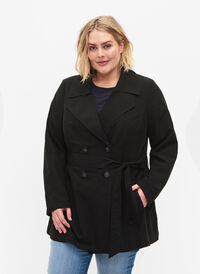 Trenchcoat med bälte och fickor, Black, Model