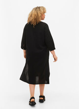 Lång skjortklänning med 3/4-ärmar, Black, Model image number 1