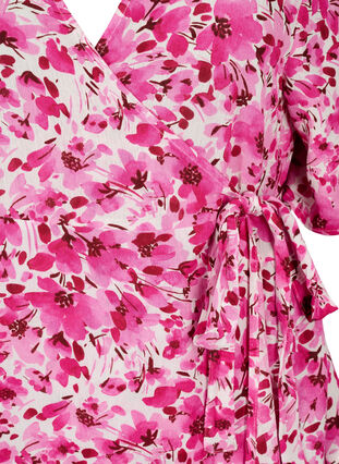 Omlott-blus i viskos, Pink Flower Rain, Packshot image number 2