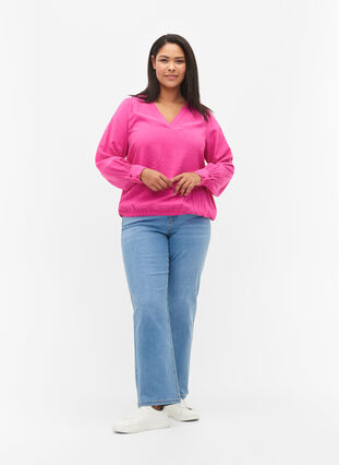 V-ringad blus i viskos, Raspberry Rose, Model image number 2