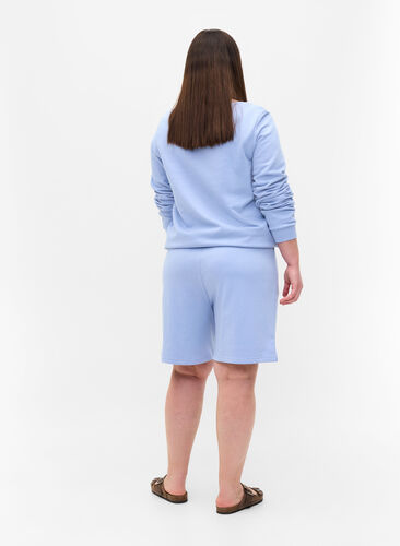 Shorts i sweatshirtmaterial med texttryck, Blue Heron, Model image number 1