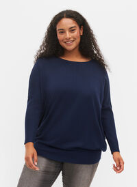 Stickad tunika i viskosblandning, Navy Blazer, Model