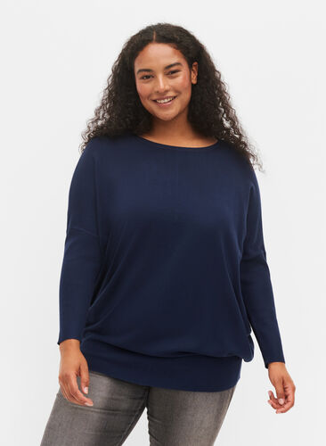 Stickad tunika i viskosblandning, Navy Blazer, Model image number 0