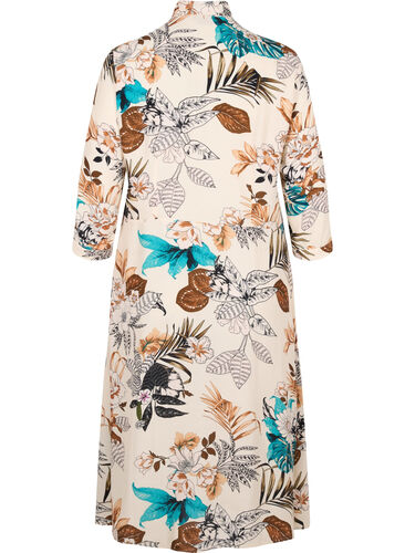 Blommig skjortklänning i viskos, Brown Flower AOP, Packshot image number 1