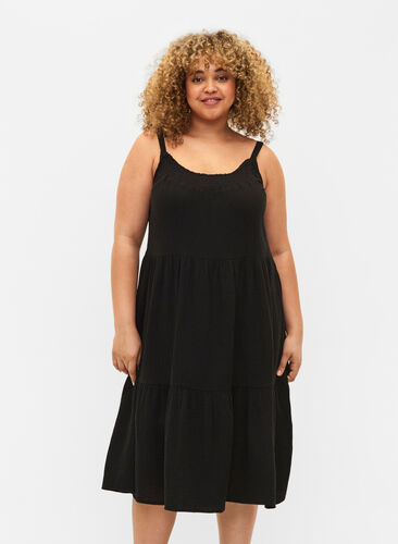 Enfärgad klänning i bomull, Black, Model image number 0