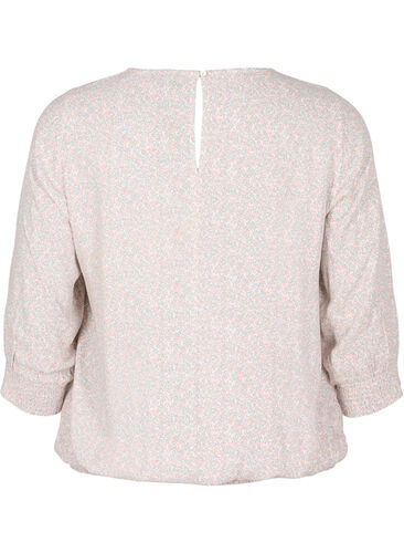 Blommig viskosblus med smock och 3/4-ärmar, White Ditsy AOP, Packshot image number 1