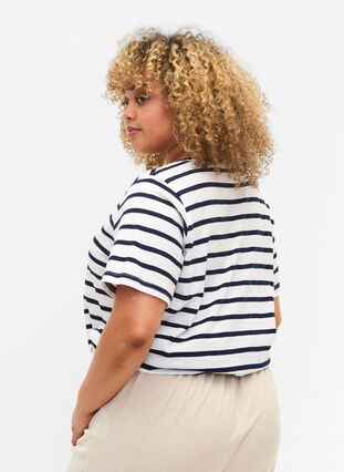 Randig v-ringad t-shirt i bomull, Bright White Stripe, Model image number 1
