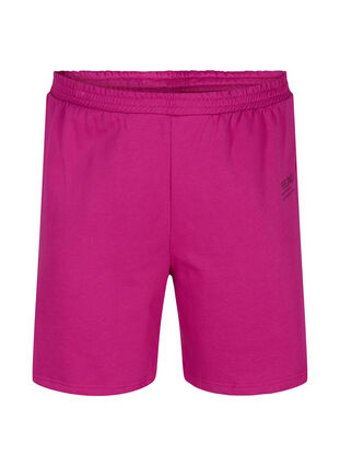 Shorts i sweatshirtmaterial med texttryck, Festival Fuchsia, Packshot image number 0