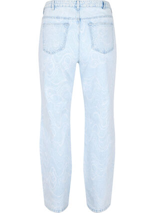 Ankellånga Millie mom jeans med tryck, Light blue denim, Packshot image number 1