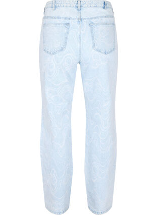 Ankellånga Millie mom jeans med tryck, Light blue denim, Packshot image number 1