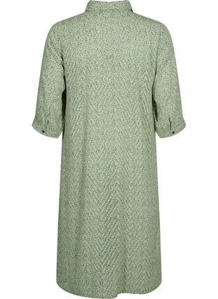 Prickig skjortklänning med 3/4-ärmar och slits, Seagrass Dot, Packshot image number 1