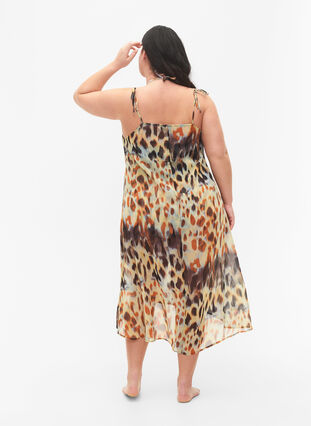 Blommig strandklänning med axelband, Abstract Leopard, Model image number 1