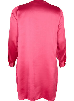 Lång skinande skjorta med slits, Pink Flambé, Packshot image number 1