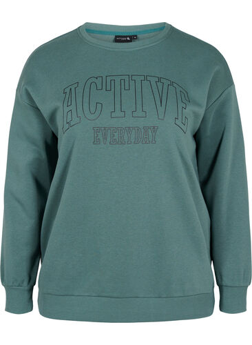 Sweatshirt med sportigt tryck, Dark Forest, Packshot image number 0