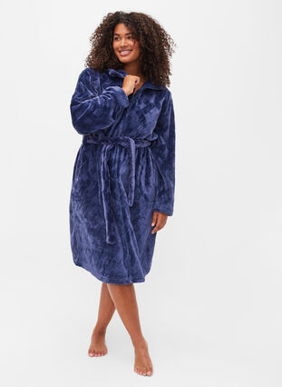 Morgonrock med dragkedja och fickor, Peacoat, Model image number 2